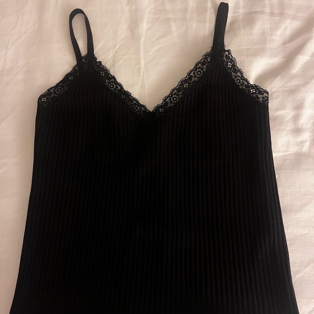 Elegant Black Lace Trim Cami Top